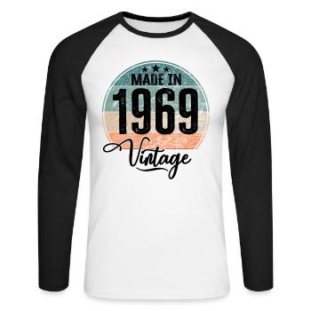 Vintage Made in 1969 Year of birth 1969 Birthday - Unisex Long Sleeve Baseball T-Shirt - white/black - Front - Nik (191cm)