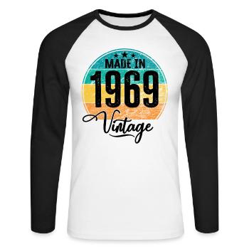 Vintage Made in 1969 Year of birth 1969 Birthday - Unisex Long Sleeve Baseball T-Shirt - white/black - Front - Nik (191cm)