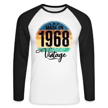 Vintage Fabriqué en 1968 Année de naissance 1968 Anniversaire - T-shirt baseball manches longues Homme - blanc/noir - Devant - Nik (191cm)
