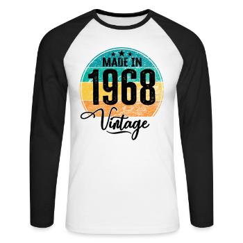 Millésime Fabriqué en 1968 Année de naissance 1968 Anniversaire - T-shirt baseball manches longues Homme - blanc/noir - Devant - Nik (191cm)