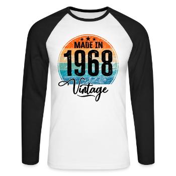 Millésime Fabriqué en 1968 Année de naissance 1968 Anniversaire - T-shirt baseball manches longues Homme - blanc/noir - Devant - Nik (191cm)