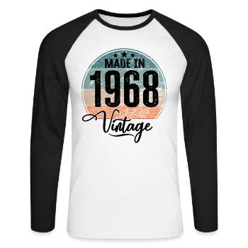 Vintage Fabriqué en 1968 Année de naissance 1968 Anniversaire - T-shirt baseball manches longues Homme - blanc/noir - Devant - Nik (191cm)