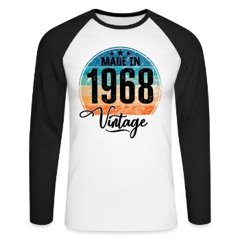 Millésime Fabriqué en 1968 Année de naissance 1968 Anniversaire - T-shirt baseball manches longues Homme - blanc/noir - Devant - Nik (191cm)