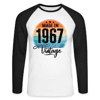 Vintage Fabriqué en 1967 Année de naissance 1967 Anniversaire - T-shirt baseball manches longues Homme - blanc/noir - Devant - Nik (191cm)