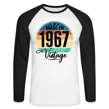 Vintage Fabriqué en 1967 Année de naissance 1967 Anniversaire - T-shirt baseball manches longues Homme - blanc/noir - Devant - Nik (191cm)