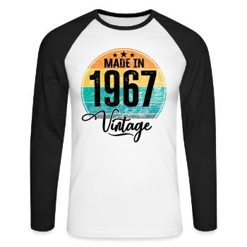 Millésime fabriqué en 1967 Année de naissance 1967 Anniversaire - T-shirt baseball manches longues Homme - blanc/noir - Devant - Nik (191cm)