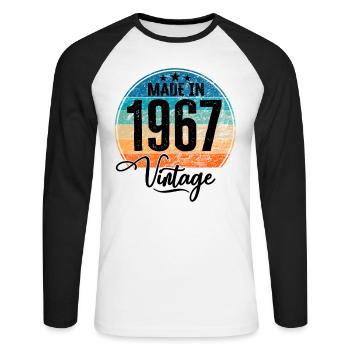 Millésime fabriqué en 1967 Année de naissance 1967 Anniversaire - T-shirt baseball manches longues Homme - blanc/noir - Devant - Nik (191cm)