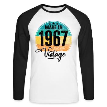 Millésime fabriqué en 1967 Année de naissance 1967 Anniversaire - T-shirt baseball manches longues Homme - blanc/noir - Devant - Nik (191cm)