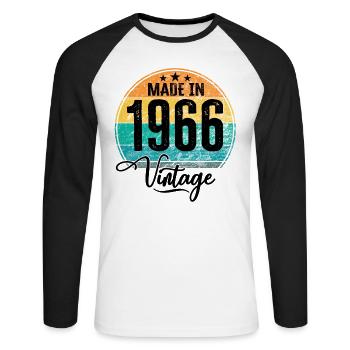 Vintage Made in 1966 Geburtsjahr 1966 Geburtstag - Unisex Baseballshirt langarm - Weiß/Schwarz - Vorne - Nik (191cm)