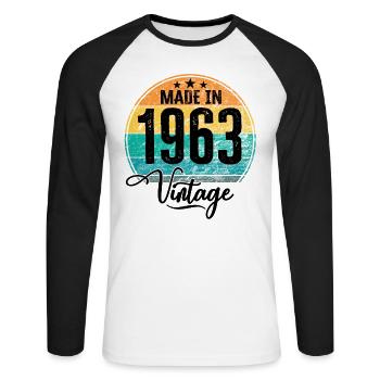Vintage Made in 1963 Geburtsjahr 1963 Geburtstag - Unisex Baseballshirt langarm - Weiß/Schwarz - Vorne - Nik (191cm)