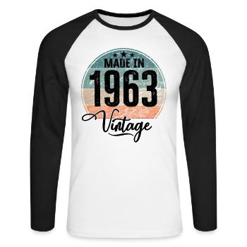 Vintage Made in 1963 Geburtsjahr 1963 Geburtstag - Unisex Baseballshirt langarm - Weiß/Schwarz - Vorne - Nik (191cm)