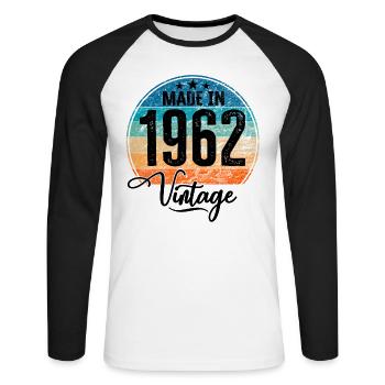 Vintage Made in 1962 Geburtsjahr 1962 Geburtstag - Unisex Baseballshirt langarm - Weiß/Schwarz - Vorne - Nik (191cm)