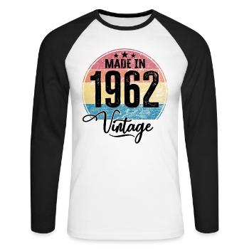 Vintage Made in 1962 Geburtsjahr 1962 Geburtstag - Unisex Baseballshirt langarm - Weiß/Schwarz - Vorne - Nik (191cm)