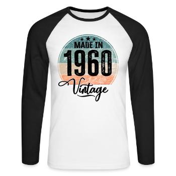 Vintage Made in 1960 Geburtsjahr 1960 Geburtstag - Unisex Baseballshirt langarm - Weiß/Schwarz - Vorne - Nik (191cm)