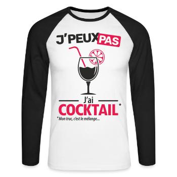 J'peux pas, j'ai cocktail - T-shirt baseball manches longues Homme - blanc/noir - Devant - Nik (191cm)
