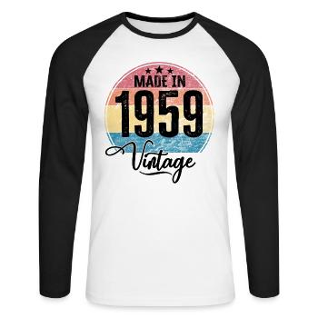 Vintage Made in 1959 Geburtsjahr 1959 Geburtstag - Unisex Baseballshirt langarm - Weiß/Schwarz - Vorne - Nik (191cm)