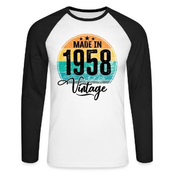Millésime fabriqué en 1958 Année de naissance 1958 Anniversaire - T-shirt baseball manches longues Homme - blanc/noir - Devant - Nik (191cm)