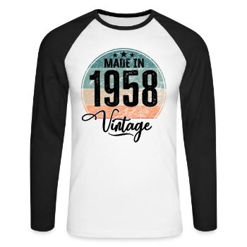Millésime fabriqué en 1958 Année de naissance 1958 Anniversaire - T-shirt baseball manches longues Homme - blanc/noir - Devant - Nik (191cm)