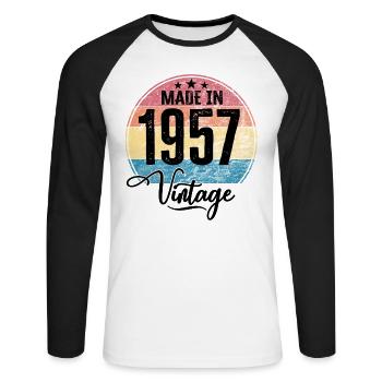 Millésime Fabriqué en 1957 Année de naissance 1957 Anniversaire - T-shirt baseball manches longues Homme - blanc/noir - Devant - Nik (191cm)