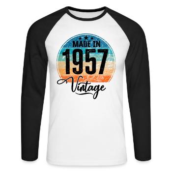 Millésime Fabriqué en 1957 Année de naissance 1957 Anniversaire - T-shirt baseball manches longues Homme - blanc/noir - Devant - Nik (191cm)
