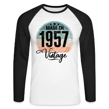 Millésime Fabriqué en 1957 Année de naissance 1957 Anniversaire - T-shirt baseball manches longues Homme - blanc/noir - Devant - Nik (191cm)