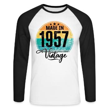 Millésime Fabriqué en 1957 Année de naissance 1957 Anniversaire - T-shirt baseball manches longues Homme - blanc/noir - Devant - Nik (191cm)