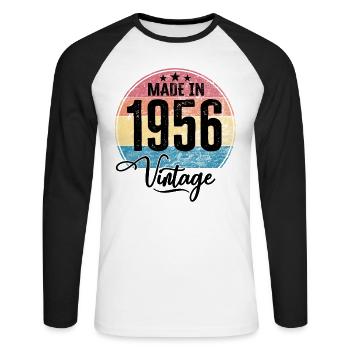 Vintage Made in 1956 Geburtsjahr 1956 Geburtstag - Unisex Baseballshirt langarm - Weiß/Schwarz - Vorne - Nik (191cm)