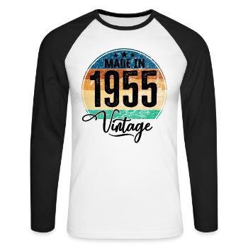 Vintage Made in 1955 Year of birth 1955 Birthday - Unisex Long Sleeve Baseball T-Shirt - white/black - Front - Nik (191cm)