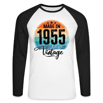 Vintage Made in 1955 Year of birth 1955 Birthday - Unisex Long Sleeve Baseball T-Shirt - white/black - Front - Nik (191cm)