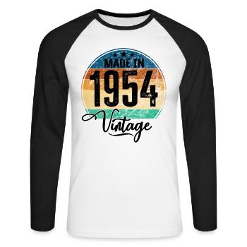 Millésime fabriqué en 1954 Année de naissance 1954 Anniversaire - T-shirt baseball manches longues Homme - blanc/noir - Devant - Nik (191cm)