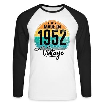 Vintage Made in 1952 Geburtsjahr 1952 Geburtstag - Unisex Baseballshirt langarm - Weiß/Schwarz - Vorne - Nik (191cm)