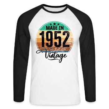 Vintage Made in 1952 Geburtsjahr 1952 Geburtstag - Unisex Baseballshirt langarm - Weiß/Schwarz - Vorne - Nik (191cm)