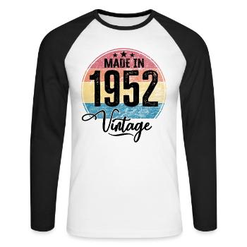 Millésime fabriqué en 1952 Année de naissance 1952 Anniversaire - T-shirt baseball manches longues Homme - blanc/noir - Devant - Nik (191cm)
