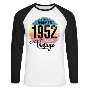 Millésime fabriqué en 1952 Année de naissance 1952 Anniversaire - T-shirt baseball manches longues Homme - blanc/noir - Devant - Nik (191cm)