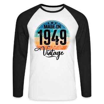 Vintage Made in 1949 Year of birth 1949 Birthday - Unisex Long Sleeve Baseball T-Shirt - white/black - Front - Nik (191cm)
