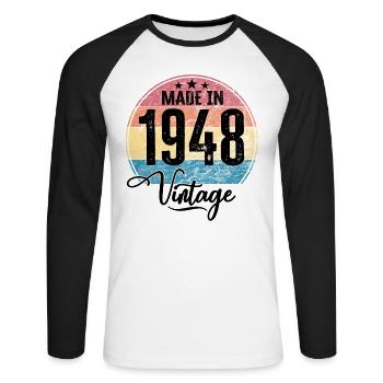 Millésime fabriqué en 1948 Année de naissance 1948 Anniversaire - T-shirt baseball manches longues Homme - blanc/noir - Devant - Nik (191cm)