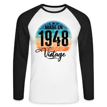 Millésime fabriqué en 1948 Année de naissance 1948 Anniversaire - T-shirt baseball manches longues Homme - blanc/noir - Devant - Nik (191cm)