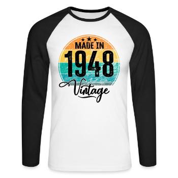 Millésime fabriqué en 1948 Année de naissance 1948 Anniversaire - T-shirt baseball manches longues Homme - blanc/noir - Devant - Nik (191cm)