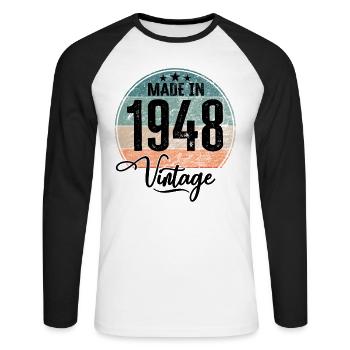 Millésime fabriqué en 1948 Année de naissance 1948 Anniversaire - T-shirt baseball manches longues Homme - blanc/noir - Devant - Nik (191cm)