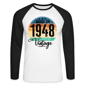 Millésime fabriqué en 1948 Année de naissance 1948 Anniversaire - T-shirt baseball manches longues Homme - blanc/noir - Devant - Nik (191cm)