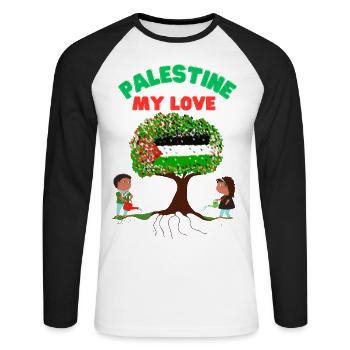 Palestine mon amour - T-shirt baseball manches longues Homme - blanc/noir - Devant - Nik (191cm)