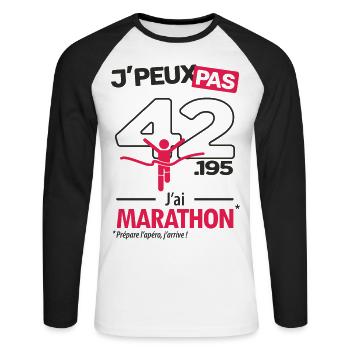 J'peux pas, j'ai marathon - T-shirt baseball manches longues Homme - blanc/noir - Devant - Nik (191cm)
