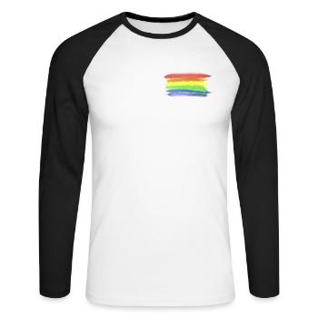 LGBT drapeau arc-en-ciel drapeau Pride Gay Gay - T-shirt baseball manches longues Homme - blanc/noir - Devant - Nik (191cm)