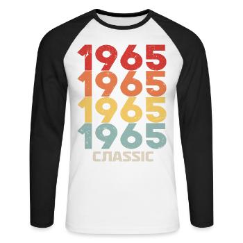 1965 Jubilé dans un style vintage classique 1965 - T-shirt baseball manches longues Homme - blanc/noir - Devant - Nik (191cm)