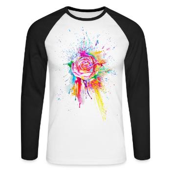 Rose Blume Flower Color Splash - Unisex Long Sleeve Baseball T-Shirt - white/black - Front - Nik (191cm)