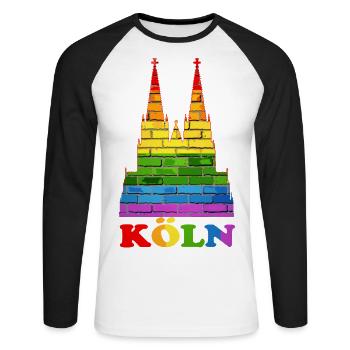 LGBT Köln Gay Pride - Unisex Baseballshirt langarm - Weiß/Schwarz - Vorne - Nik (191cm)