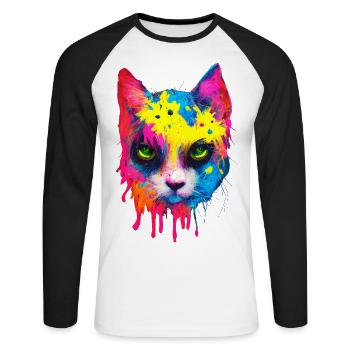 Cat Neon Colors Paint Splatter Colorful - Unisex Long Sleeve Baseball T-Shirt - white/black - Front - Nik (191cm)