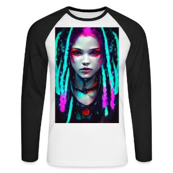 Cyber Goth Girl Neon Colors Dreadlocks Cyber Punk - T-shirt baseball manches longues Homme - blanc/noir - Devant - Nik (191cm)
