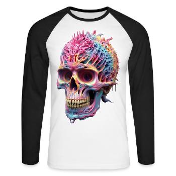 Trippy Skull Skull 3D Punk Pop coloré - T-shirt baseball manches longues Homme - blanc/noir - Devant - Nik (191cm)