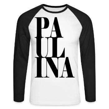 Paulina Nom Prénom Police moderne Word Art - T-shirt baseball manches longues Homme - blanc/noir - Devant - Nik (191cm)